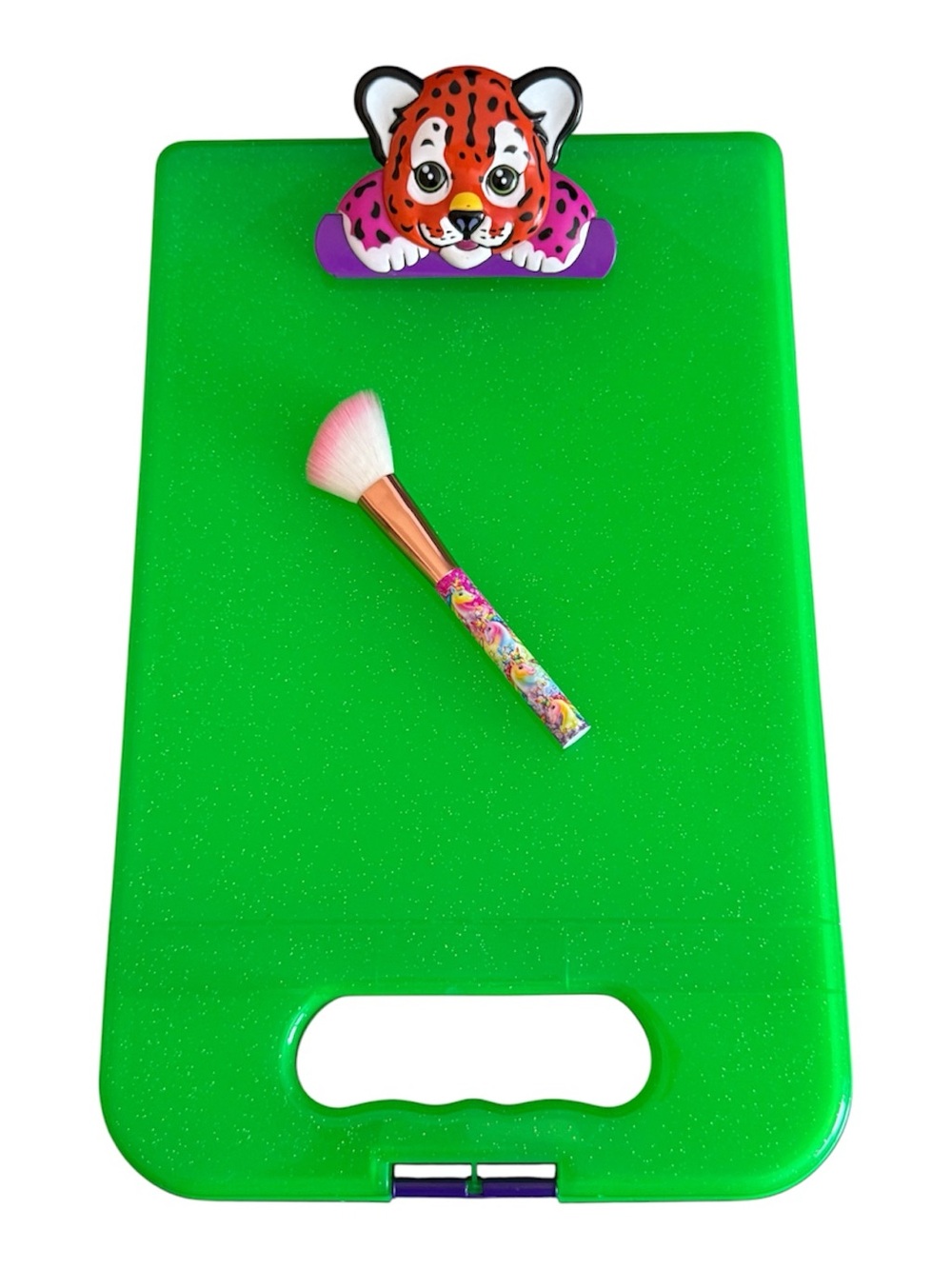 LISA FRANK Tiger Green Clipboard Storage Case & Glamour Dolls Blush Brush